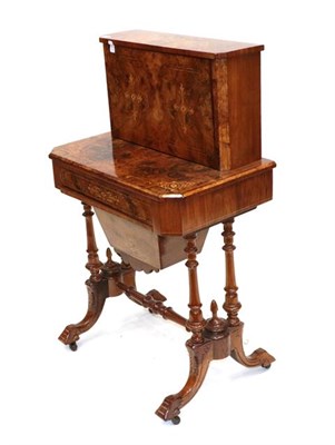Lot 526 - A Victorian Burr Walnut and Marquetry Inlaid Writing/Work Table, circa 1870, the upper section with