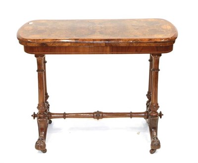 Lot 527 - A Victorian Burr Walnut Foldover Card Table, circa 1870, of rounded rectangular form, on four...