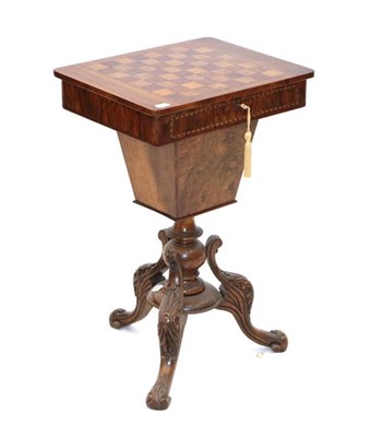 Lot 528 - A Victorian Figured Walnut Games-Top Sewing Table, circa 1870, the hinged lid with parquetry...