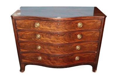 Lot 539 - A George III Mahogany Serpentine Front Chest of Drawers, late 18th century, the moulded top...