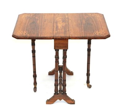 Lot 551 - A Victorian Rosewod and Marquetery Sutherland Table, late 19th Century, with truned supports...