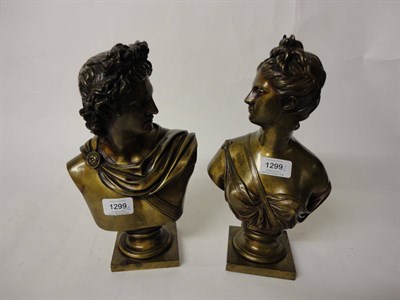 Lot 1299 - A Pair of Bronze Busts of Apollo Belvedere and Diana Chasseresse, after the Antique, on...