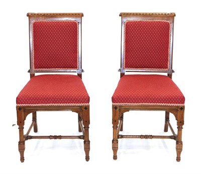 Lot 572 - A Pair of Gillows Victorian Gothic Style Walnut Dining Chairs, 2nd half 19th century, recovered...