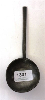 Lot 1301 - A Pewter Slip Top Spoon, 17th century, the circular bowl with RA touch mark and EB owner's...