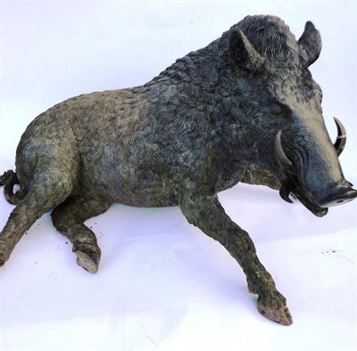 Lot 1304 - A Bronzed Metal Figure of a Florentine Boar, after the Antique, in a semi-recumbent position, 106cm