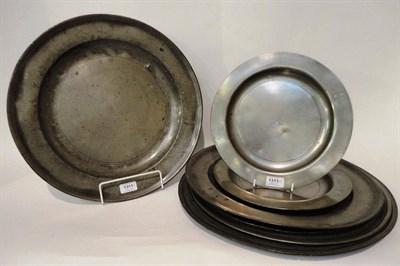 Lot 1311 - A Pair of 19th Century Pewter Chargers, with folded rims, each bearing the touch marks for...