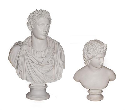 Lot 127B - After the Antique, a cast marble bust of Mark Antony, 79cm high and a similar bust of Antinous,...