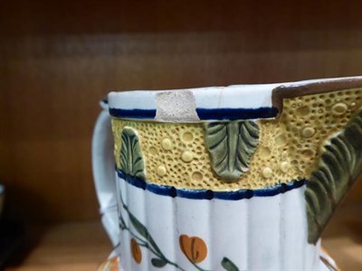 Lot 5 - A Hawley pearlware jug, with reeded collar moulded with leaves and further moulded to the...