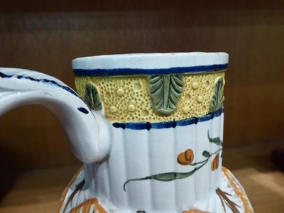 Lot 5 - A Hawley pearlware jug, with reeded collar moulded with leaves and further moulded to the...