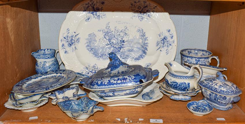 Lot 8 - A quantity of early 19th century English blue and white pottery including a Brameld meat dish,...