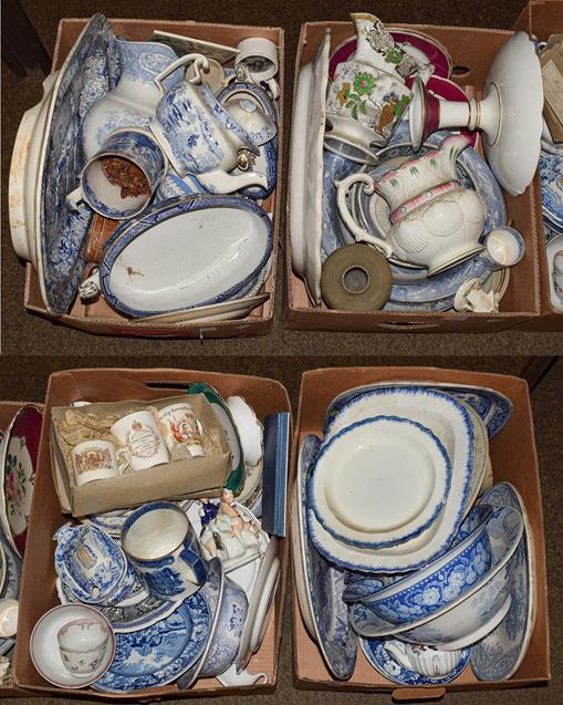 Lot 11 - Four boxes of early 19th century pottery, mostly Yorkshire printed in underglaze blue,...