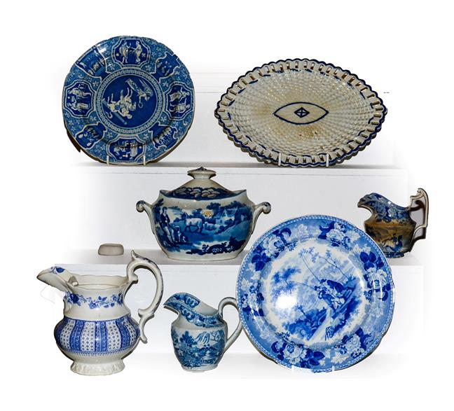 Lot 26 - A quantity of early 19th century English blue and white pottery including pearlware navette...