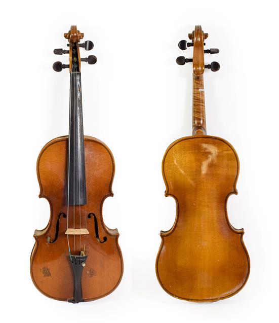 Lot 3012 - Violin 13 1/4'' one piece back, student quality, has number T2349 felt tipped inside