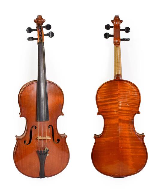 Lot 3016 - Violin 14 1/4'' two piece back, ebony fitting, no label