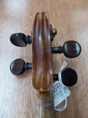 Lot 3019 - Violin 14'' one piece back, ebony fingerboard, no label, with two bows (cased)