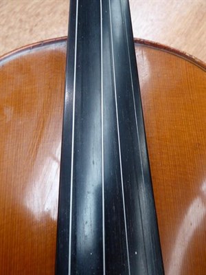 Lot 3021 - Violin 14'' two piece back, ebony fingerboard and fittings, with label 'Ludwig Glasel No.117...