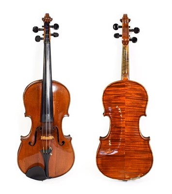 Lot 3026 - Violin 14'' two piece back, ebony fittings, labelled 'Manufactured in Berlin special copy of...
