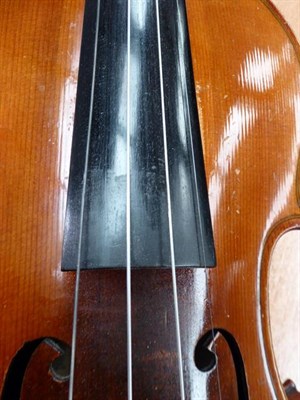 Lot 3026 - Violin 14'' two piece back, ebony fittings, labelled 'Manufactured in Berlin special copy of...