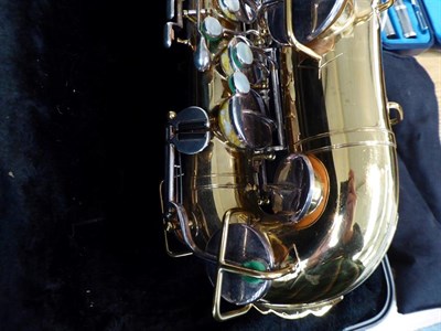 Lot 3028 - Saxophone Eb Alto 'The Buescher Elkhard Ind.' lacquered body with silver coloured keys, serial...