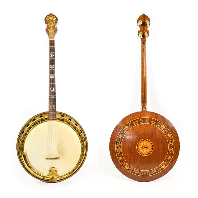 Lot 3040 - Wm L Lange Artist Professional Super Paramount Four String Banjo 11'' head, 19 frets, 24 lugs,...