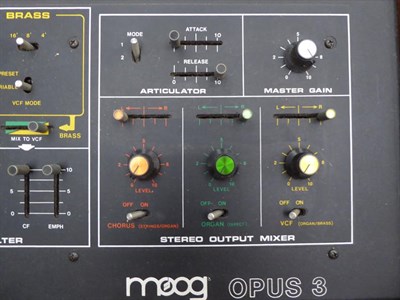 Lot 3045 - MOOG Opus 3 Model 339BX no.2708X Sythesizer, labelled 'Moog Music Inc 2500 Walden Ave, Buffalo...