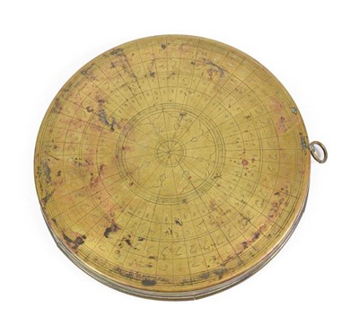 Lot 3076 - Persian Brass Sundial/Compass 9 1/4'' diameter with astrological symbols and other decorations...