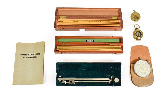 Lot 3081 - Various Instruments two ruler sets one by A J S & Co. the other MMS; Amsler Planimeter with...