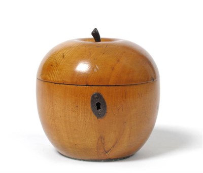 Lot 1326 - A Fruitwood Tea Caddy, in the form of an Apple, the hinged cover with stalk, 12.5cm high