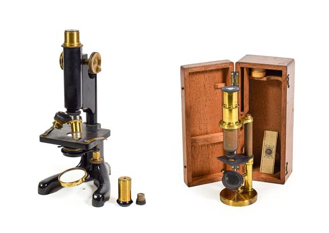 Lot 3083 - R & J Beck (London) Microscope Model 22 no.3406, with two lens turret, condenser, fine/course...