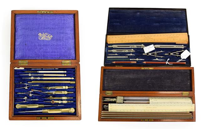 Lot 3094 - Drawing Instrument Sets (i) J J Threadwell & Sons (London) in two layer metal box with brass plaque