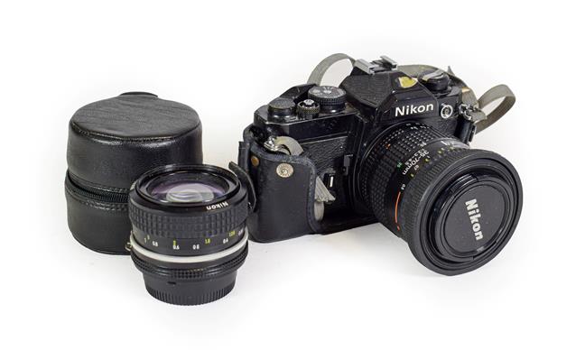 Lot 3124 - Nikon FM Camera no.2378090 with Nikkor AF f3.3-4.5 35-70mm and Nikkor f2.8 28mm lenses and a...