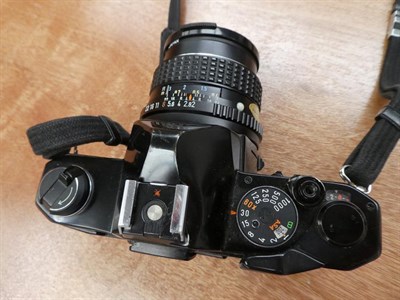 Lot 3128 - Pentax Camera Group ME Super with SMC Pentax-M f4.5 80-200mm lens; MX with SMC Pentax-M f2 28mm...