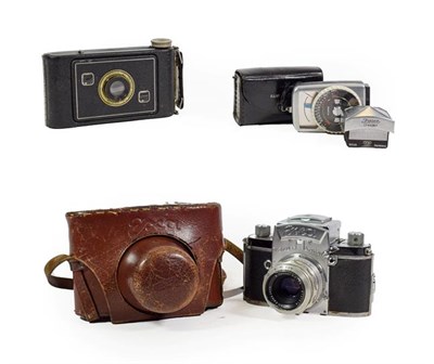Lot 3132 - Thagee Exa Camera Binoculars with Carl Zeiss Jena Tessar f2.8 50mm lens; a folding camera with...