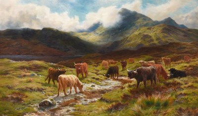 Lot 1139 - Louis Bosworth Hurt (1856-1929)   Cattle in Highlands  Signed, oil on canvas, 58.5cm by 100cm   See