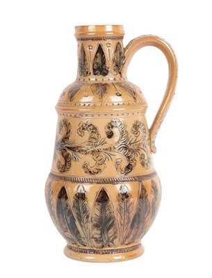Lot 1004 - A Doulton Lambeth Salt Glazed Stoneware Jug, by Emily J Edwards, decorated with repeating...