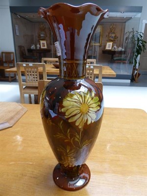 Lot 1009 - A Pair of Linthorpe Pottery Vases, shape 2219, decorated by Clara Pringle with daisies in a mustard