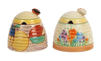 Lot 1018 - Clarice Cliff (1899-1972): A Fantasque Bizarre Melon Beehive Honey Pot and Cover, black printed...