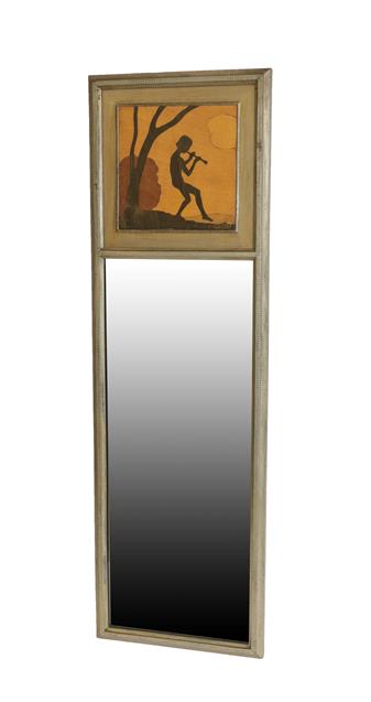 Lot 1039 - An A J Rowley Gallery Marquetry Piper Morn Wall Mirror, labelled A.J.ROWLEY special PIPER MORN...