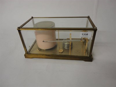 Lot 1338 - A French Barograph, 20th century, with four diaphragms, index arm and barrel, the brass case...