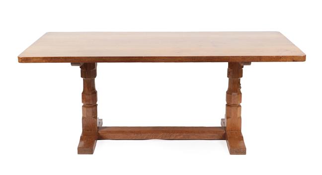 Lot 1061 - Workshop of Robert Mouseman Thompson (Kilburn): An English Oak 6ft Refectory Dining Table, the...
