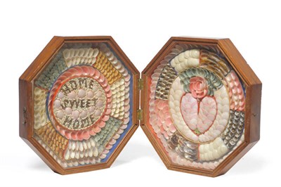 Lot 1341 - A Shellwork Sailor's Valentine, 19th century, one panel worked with central oval panel...