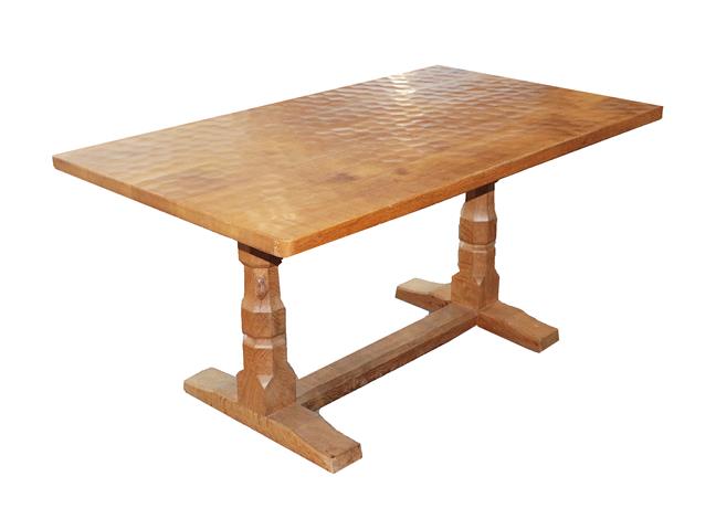Lot 1094 - Workshop of Robert Mouseman Thompson (Kilburn): A 5ft English Oak Refectory Dining Table, the adzed