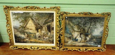 Lot 1343 - After George Morland The Happy Cottagers Coloured engraving in a highly decorative carved...