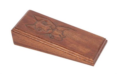 Lot 1155 - Cat and Mouseman: Lyndon Hammell (Harmby): An Iroko Wood Desk Paperweight, with recessed carved cat