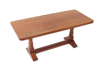 Lot 1156 - Cat and Mouseman: Lyndon Hammell (Harmby): An English Oak Refectory Coffee Table, the adzed...