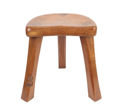 Lot 1167 - Gnomeman: Thomas Whittaker (1912-1991) (Littlebeck): An English Oak Stool, shaped seat, on...