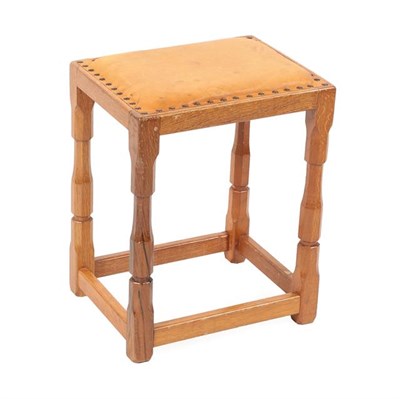 Lot 1170 - Sid Pollard of Thirsk: An English Oak Dressing Table Stool, with nailed hide seat, on four...