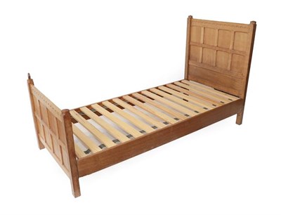 Lot 1172 - Squirrelman: Wilfrid Hutchinson (Husthwaite): An English Oak 3ft Panelled Bedstead, with carved...