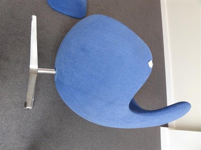 Lot 1190 - An Egg Lounge Chair, blue weave upholstery, on a cast aluminium swivel base stamped white:,...
