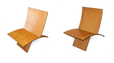 Lot 1191 - A Pair of Laminex Lounge Chairs, designed by Jens Nielsen for Westnofa, c.1960's, beech faced...